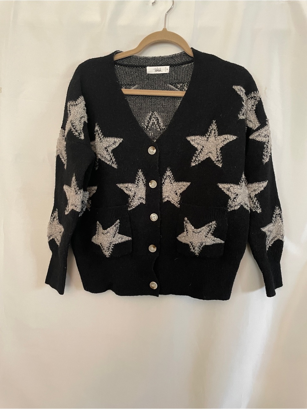 TALULAH Black Cardigan White Stars 90’s Grunge Punk Y2K Celestial Boho Small